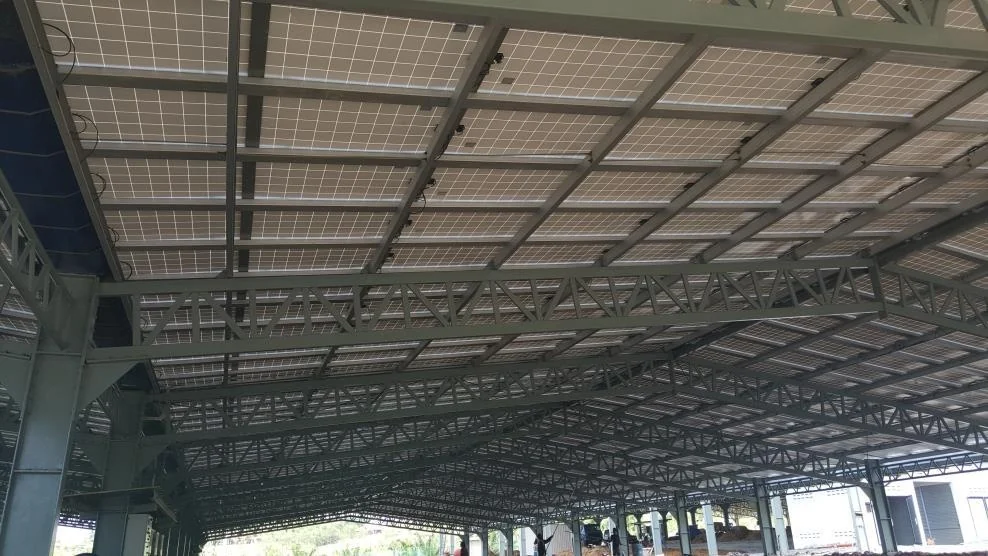 Structure beneath a completed building-integrated solar roof in Sandakan